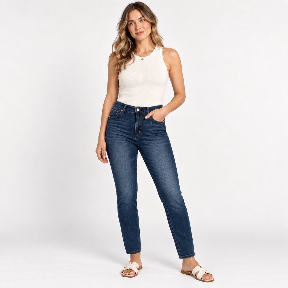 Vanity Jeans Women’s 29 Tall Skinny Leg Dark Wash Low Rise Stretchy Y2K Faded